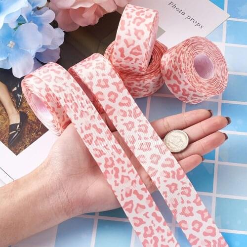 25mm Pink Leopard Printed Grosgrain Ribbons for Hair Bows Headbands Gift Wrapping Decorative Crafts Jewelry Making