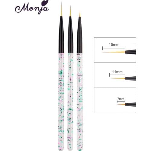 Monja 3pcs Nail Art Liner Brush French Design Flower Lines Grid Stripe Painting Drawing Pen Manicure Tool
