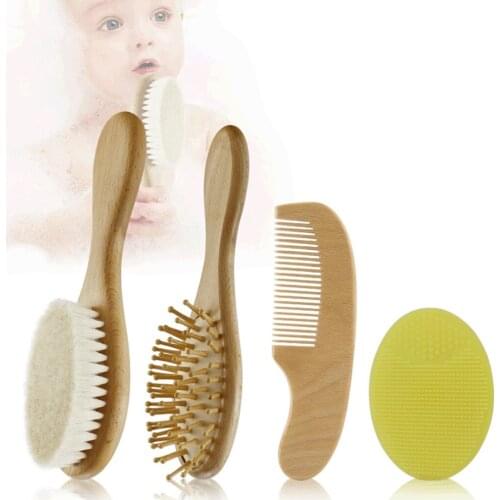 3pcs/set Hairbrush Set Natural Wood Comb Soft Wool Newborn Bath Care Personalized Massager Kids Gift For Bathing