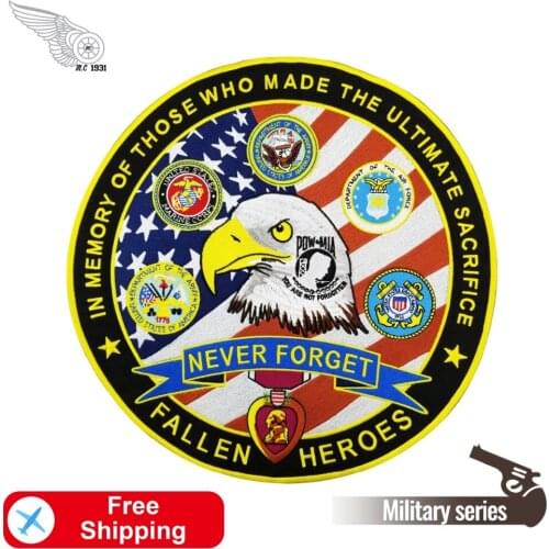 US Army Military Iron on Large Never Forget Embroidery Patch for Clothing Biker Stickers Appliqued Garment Jacket Accessories