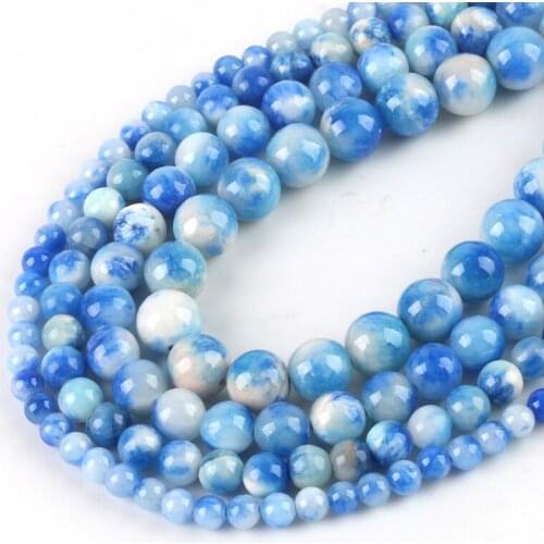 Wholesale Natural Stone Blue Jades Beads 4 6 8 10 12 MM Bracelet Fit Diy Charm Beads For Jewelry Making Beige
