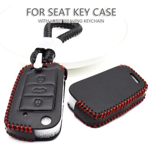 Leather Car Key Case Cover For Seat Ibiza Fr 6J 6L Leon Fr Mk3 Mk2 Mk1 St 1m Altea Arona Toledo Ateca Keyring Chain Accessories
