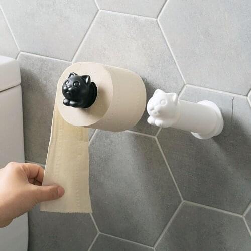 Toilet Paper Holder Cat Kitchen Roll Holder Adhesive Wall Towel Rack Creative Bathroom Tissue Hanger