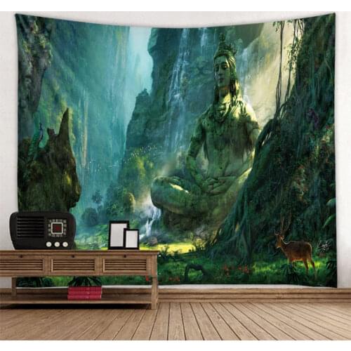 Home Buddha At The Bottom of The Valley Prainted Wall Hanging Tapestry Mandala Bohemia Aesthetic Room Decoration Mural Beach Mat