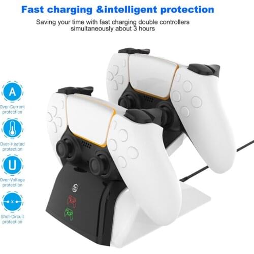 Dual Charger for DualSense Charging Dock Station with LED Indicator US Plug AC Adapter for PlayStation 5 PS5 Wireless Controller
