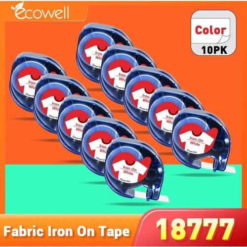Ecowell 10pcs replace for Dymo Letratag LT 18777 18779 18776 tape Red on White Fabric Iron on label for QX-50 2000 LT-100H 110T