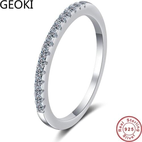 Geoki Passed Diamond Test 0.15 CT Perfect Cut Round Moissanite Ring 925 Sterling Silver Micro Diamond Rings Engagement Jewelry