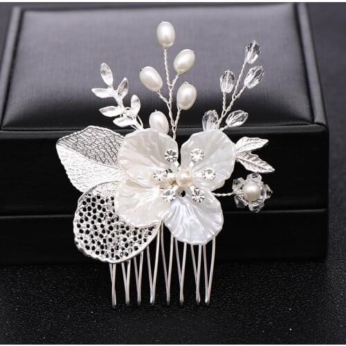 Bride Flower Hair Comb Wedding Hair Ornaments Pearl Hair Combs Silver Color Hairpins Jewelry Tiara Women Combs For Hair Dropship
