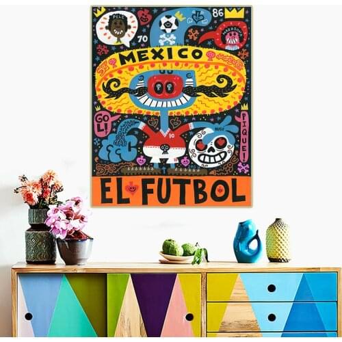 Holover Canvas Oil Painting Jorge Gutierrez"El Futbol"American Pop Art Mexican folklore Aesthetic Wall Home Interior Decoration