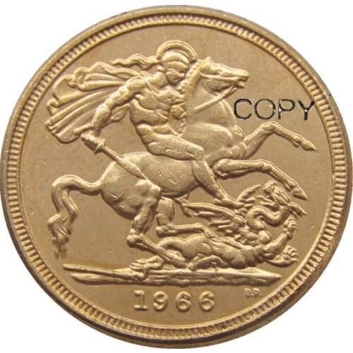 1966 REGINA FD ELIZABETH II DEI GRATIA GOLD PLATED 1 SOVEREIGN COPY COINS