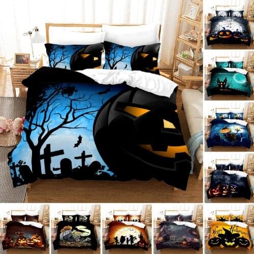 Halloween Style 3D Pumpkin Lanterns skull Printing Pattern Bedding Sets Comforter Cover with Pillowcase 2/3 Pcs EU/AU/US Size