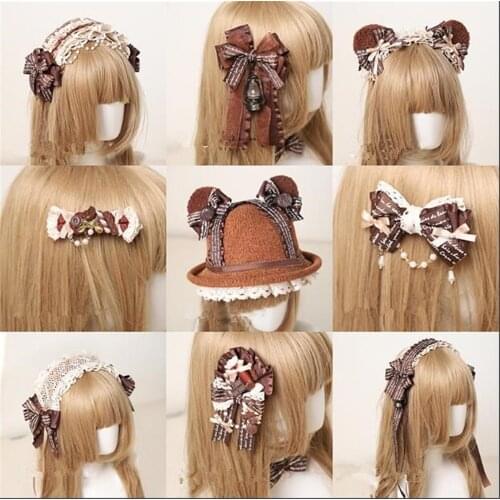Brown Lolita Lace Trim KC hair pin Bow Hair clip Accessories Headwear Womens Headdress B975