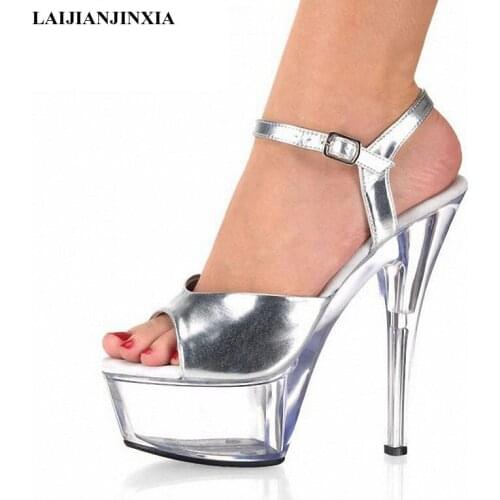 LAIJIANJINXIA New pattern Superior quality Super high heel ladies shoes 15CM Sexy transparent Nightclub Thin Heels Sandals