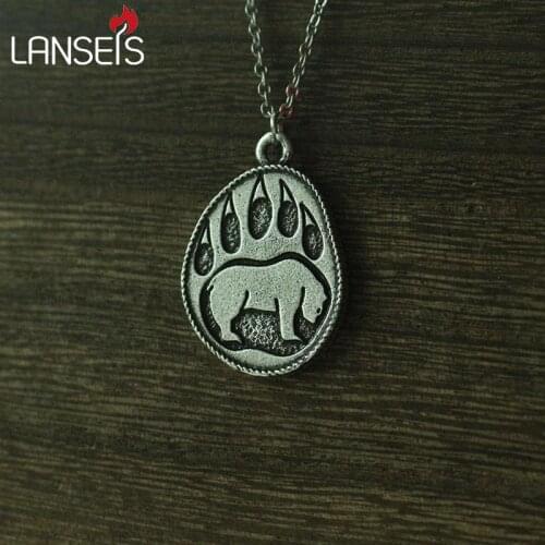 Lanseis 10pcs viking bear paw pendant men necklace