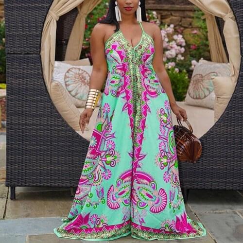 Summer Loose Vintage Thin shoulder strap Halter Jumpsuit Casual Boho Beach Holiday Overalls