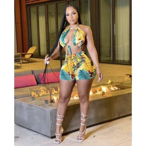 Summer Clothes Jumpsuit Women Sexy Bodysuit Tie-dyed Leaf Print Sling One Piece Club Outfits Lounge Streetwear Wholesale Items