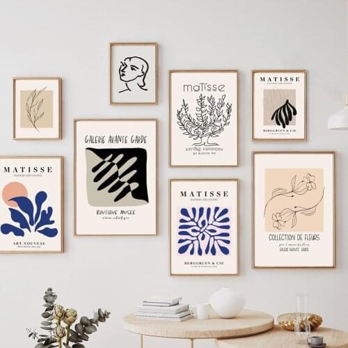 Matisse Woman Plant Line Blue Coral Abstract Art Canvas Painting Nordic Posters And Prints Wall Pictures For Living Room Decor