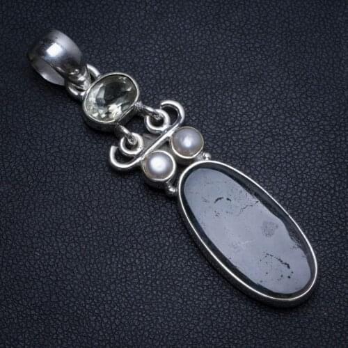 Natural Moss Agate,River Pearl and Green Amethyst Indian 925 Sterling Silver Pendant 2 1/4" T0112