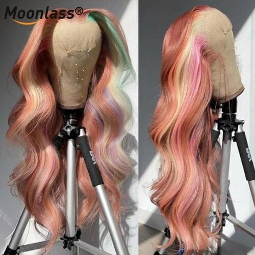Pink Highlight Wig Human Hair 13x4 Lace Frontal Wig Brazilian Virgin Hair Body Wave Lace Front Wig Glueless 4x4 Lace Closure Wig