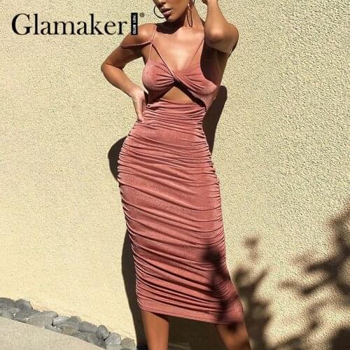 Glamaker V-neck backless bodycon midi dress Women hollow out sexy women summer dress Office ladies female vestidos 2021 new