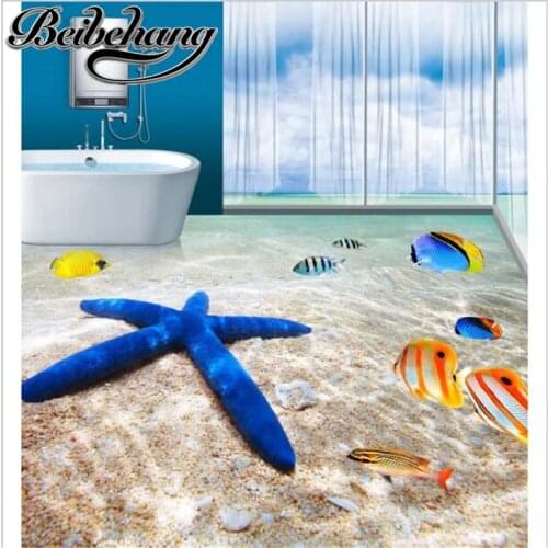 Beibahang Custom 3D PVC floor wear non-slip waterproof thickened self-adhesive wallpaper bathroom beach 3D flooring wallpaper