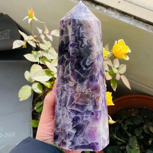300-1000g Natural Amethyst Quartz Crystal Wand Point Healing Obelisk Home Decoration（With Geode