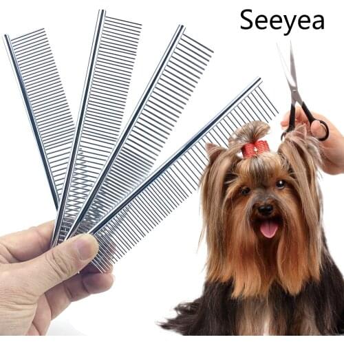 Stainless Steel Dog Comb Depilation Brush Dog Cat Pet Products Comb Fine Teeth Pet Cleaning Tool Dog Hair Comb Lice Brush Seeyea
