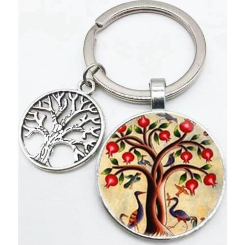Retro Colored Tree of Life Keychain and Tree of Life Convex Glass Pendant Keychain Accessories