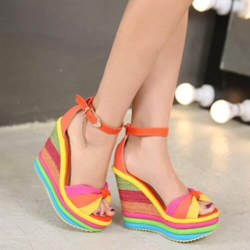 Big Size 34-43 Brand New Lady Colorful Wedges High Heels Sandals Fashion Rainbow Platform Summer Sandals Women Party Shoes Woman