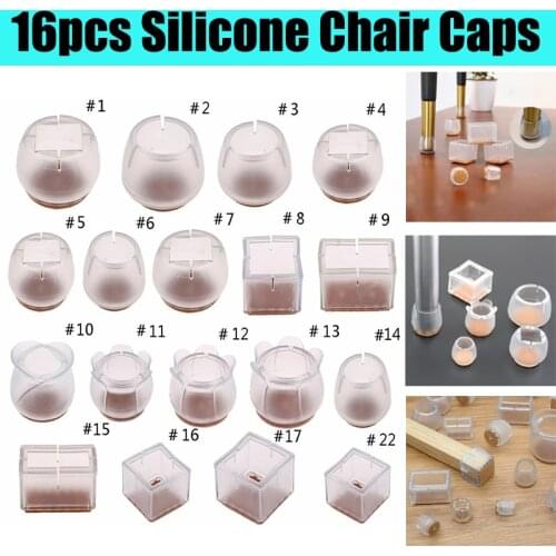 16pcs Silicone Rectangle Square Round Chair Leg Caps Feet Pads Furniture Table Covers Wood Floor Protectors