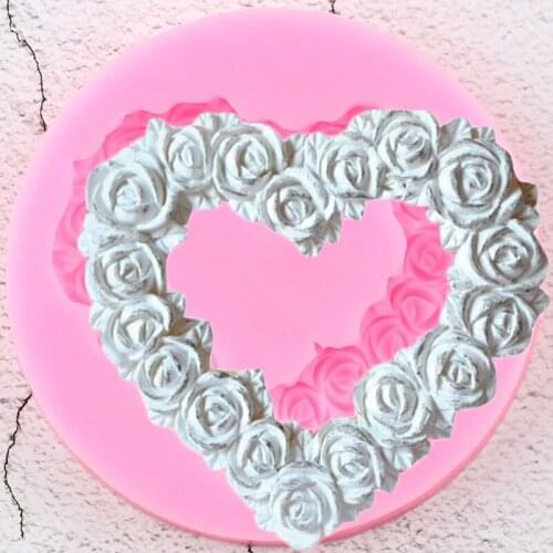 Heart Rose Wreath Silicone Mold Wedding Cupcake Topper Fondant Molds DIY Cake Decorating Tools Candy Chocolate Gumpaste Moulds