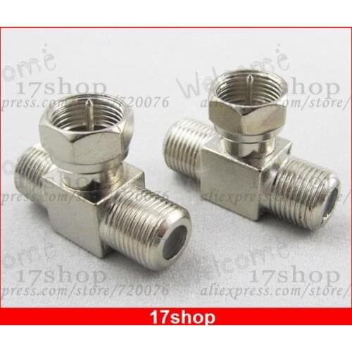 VHF/UHF TV Right Angle 1 F Male Plug to 2 F Female Jack T type Connector 50 pcs