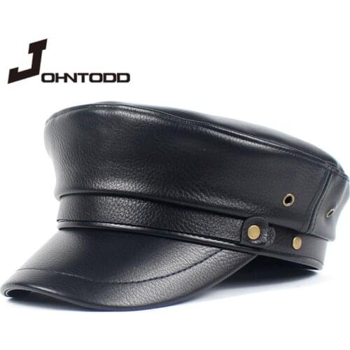 Black PU military hat ladies retro military hat leather beret ladies autumn and winter hat sailor hat bonnet women hat bonnet