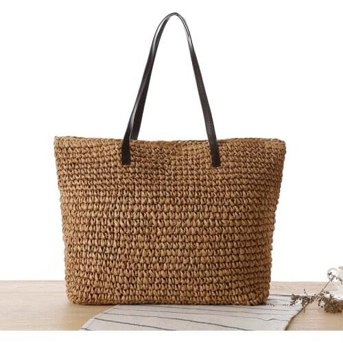 Women Shoulder Bag Straw Beach Bags Totes Handbag Vacation Weekender Top-Handle Bag
