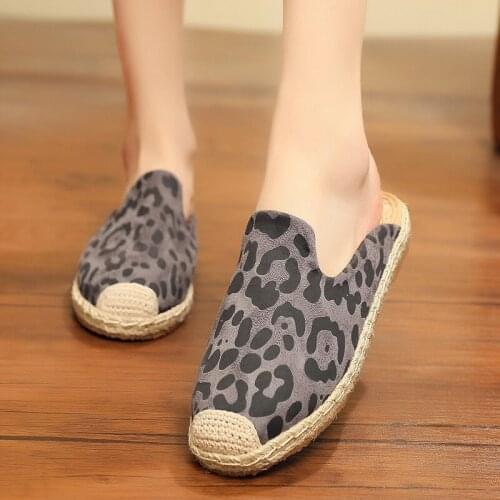 YourSeason Ladies Summer Shoes 2021 New Hemp Outside Slides Flat With Female Handmade Sewing Leopard Casual Slippers