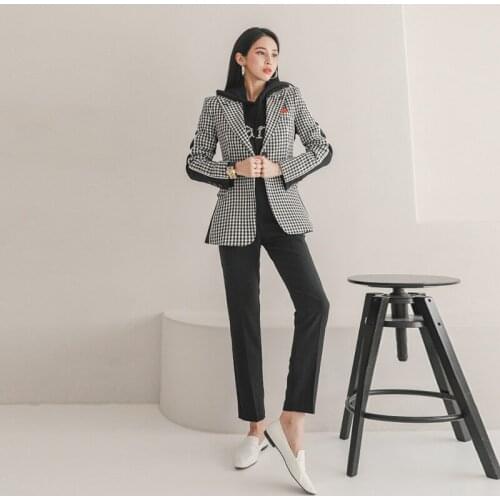 New arrival personality work style women pant suits patchwork blazer and black pants temperamental elegant formal pant suits