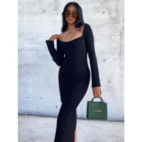 Autumn Winter Sweater Dress Maxi Dress Women Square Neck Long Sleeve Rabbit Hair Soft Female Warm Thick Party Long Dresses 2021
