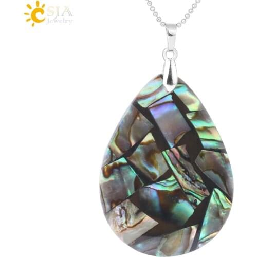 CSJA Natural Abalone Shell Necklace Pendant Water Drop New Zealand Oyster Sea Mother of Pearl Shell Jewelry Gifts for Girl F843