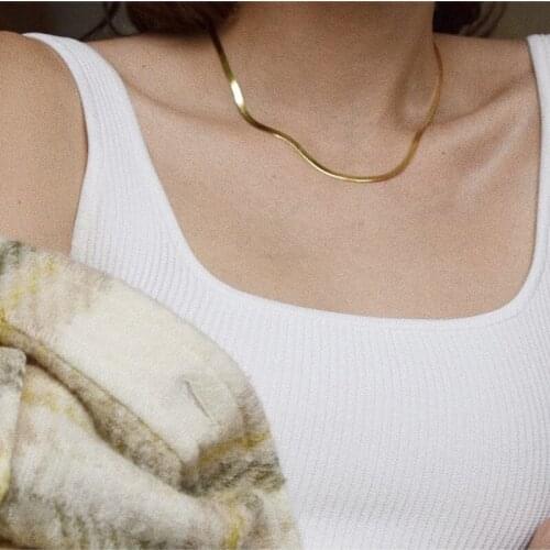 Gold Color Snake Chain Short Necklace Accessory Lace Titanium Steel Woman Jewelry Collar Birthday Gift Never Fade Drop Shipping