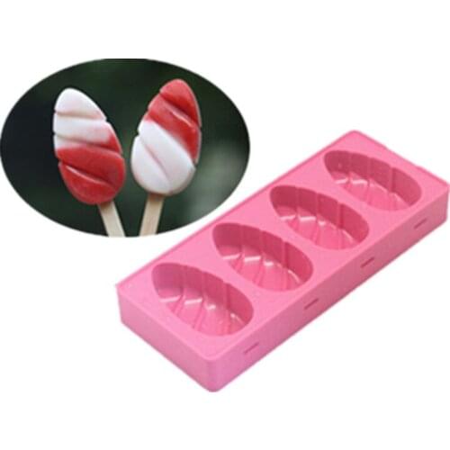 1 set Ice Cream Tools 4-Cavity Leaves-shaped Ice Pop Molds Soft Popsicle Molds Ice cream Makers With Lid Silicone Mold