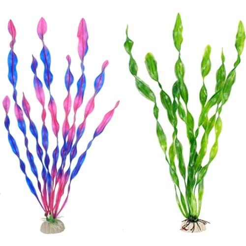 11.8Inch Artificial Seaweed Water Plants for Aquarium Plastic Fish Tank Plant Water Grass Viewing Decorations Purple Green Color