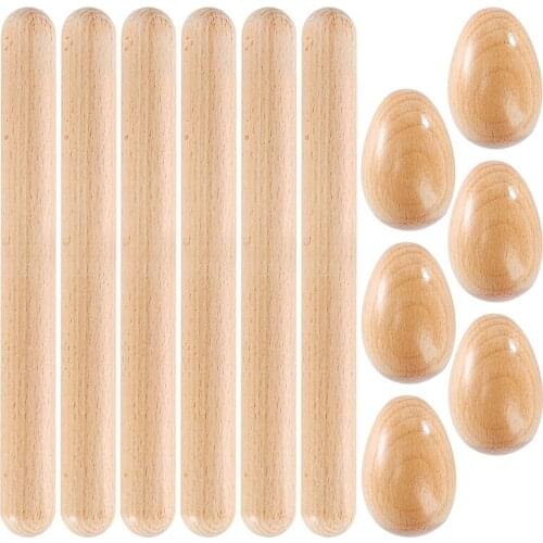 12Pcs Musical Percussion Instrument,6 Rhythm Sticks Wood Claves And 6 Wood Egg Shakers,For Kids, Music Parties