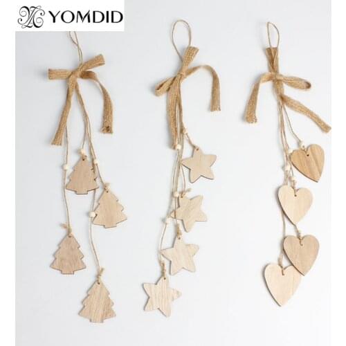 2PCS Christmas Wooden Pendant Peach Heart Tree pattern Ornaments Pentagram Hanging Xmas New Year Home Party Decor Kids Gifts