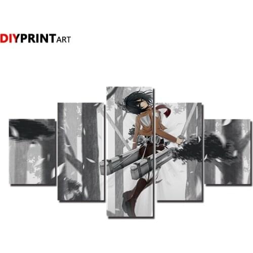 Attack on Titan Mikasa Forest 5 Panels Wall Poster Wall Pictures for Bedroom Livingroom A1902