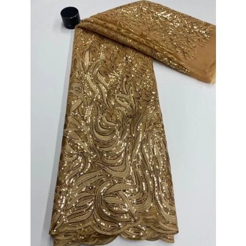 5yards/pc) Plain gold embroidered African tulle lace newest French net lace fabric with sequins for party dress FJY372