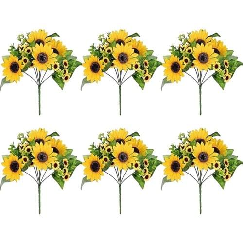 6 Bouquet Artificial Sunflower 12 Inch Fake Sunflower with Stem for Office Home Birthday Party Indoor Outdoor Decoration