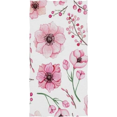 Watercolor Floral Pastel Print Pink Flower Berry Pattern On White Soft Bath Towel Absorbent Hand Towels Multipurpose for Bathroo