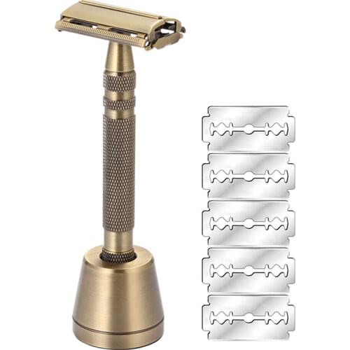 Butterfly Open Safety Razor for Men Safety Razor with 5 Blades Fits All Double Edge Razor Blades