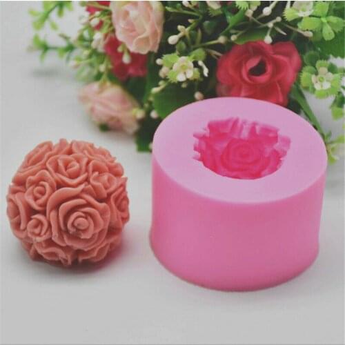 DIY 3D Rose Flowers Ball Silicone Soap Mold Candle Molds Mould For Candy Craft