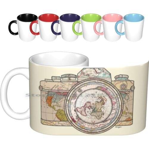 Travel Ceramic Mugs Coffee Cups Milk Tea Mug Colour Flower Ginger Pattern Texture Vintage Wallpaper Camera Graphic Design Maps